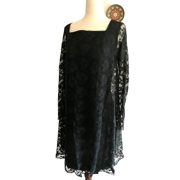Vintage 60s Lace Swing Dress with Bow Medium - Picture 1 of 8